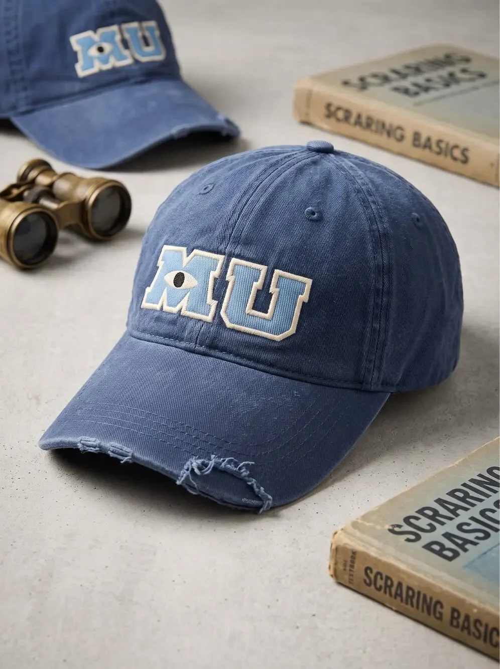 Disney Parks Monsters University Adult OS MU Distressed Blue Baseball Cap Hat